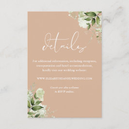 Cartão De Informações Detalhes do Casamento Floral de Tan Greenery