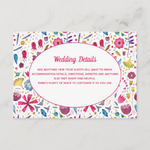 Cartão De Informações Detalhes do Casamento Floral de Watercolor