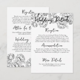Cartão De Informações Detalhes do Casamento Floral do Boho Branco Negro