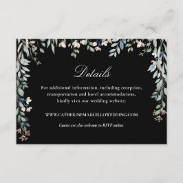 Cartão De Informações Detalhes Do Casamento Floral Do Elegante Preto E B