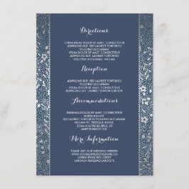 Cartão De Informações Detalhes do Casamento Floral do Marinho Prata - In