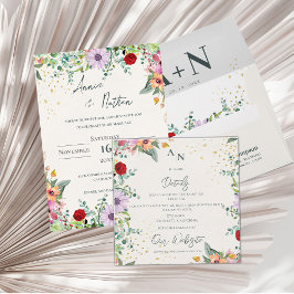 Cartão De Informações Detalhes do Casamento Floral do Monograma de Flor