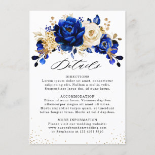 Cartão De Informações Detalhes do Casamento Floral Dourado Amarelo Azul 
