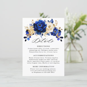 Cartão De Informações Detalhes do Casamento Floral Dourado Amarelo Azul