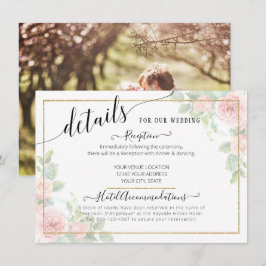 Cartão De Informações Detalhes do Casamento Floral Dourado Blush Blush d