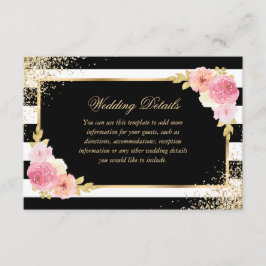 Cartão De Informações Detalhes do Casamento Floral Dourado Cor-de-Rosa P