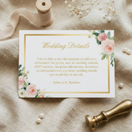 Cartão De Informações Detalhes do Casamento Floral Dourado Elegante Cor-