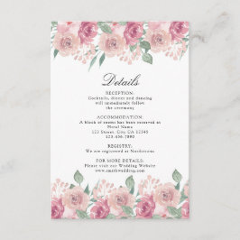Cartão De Informações Detalhes do Casamento Floral Dusty Rosa Blush