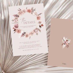 Cartão De Informações Detalhes do Casamento Floral Dusty Rosa Boho Pampa