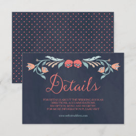 Cartão De Informações Detalhes do Casamento Floral Elegante do Chalkboar