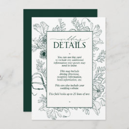 Cartão De Informações Detalhes do Casamento Floral Elegante Emerald Gree