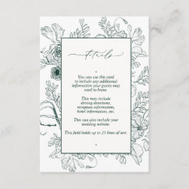 Cartão De Informações Detalhes do Casamento Floral Elegante Emerald Gree