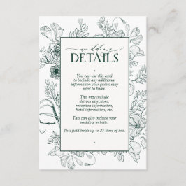 Cartão De Informações Detalhes do Casamento Floral Elegante Emerald Gree