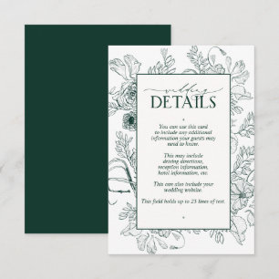 Cartão De Informações Detalhes do Casamento Floral Elegante Emerald Gree