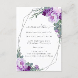 Cartão De Informações Detalhes do Casamento Floral Elegante Prata e Roxo