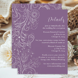 Cartão De Informações Detalhes do Casamento Floral Elegante Roxo Dusty