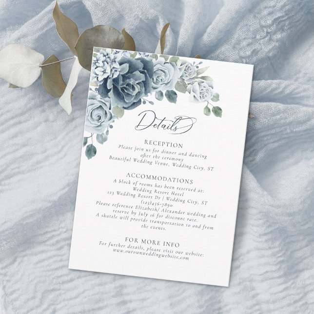 Cartão De Informações Detalhes do Casamento Floral em Aquarela Azul Empo (Criador carregado)