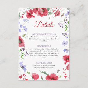 Cartão De Informações Detalhes do Casamento Floral em Aquarela com Papou