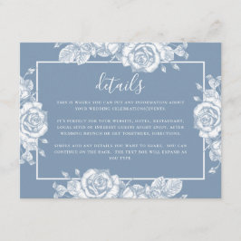 Cartão De Informações Detalhes do Casamento Floral em Azul Empoeirado