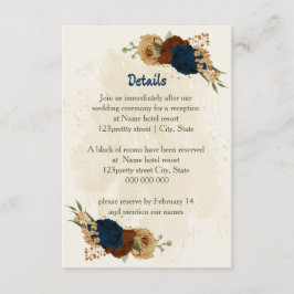Cartão De Informações detalhes do casamento floral em terracota e azul m