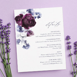 Cartão De Informações Detalhes do Casamento Floral Floral de Plum Purple