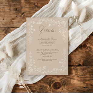 Cartão De Informações Detalhes do Casamento Floral Francês Bege Vintage