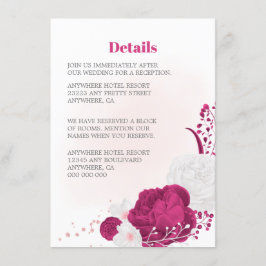 Cartão De Informações detalhes do casamento floral fuchsia e branco