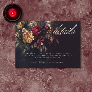 Cartão De Informações Detalhes do Casamento Floral Gótico Sombrio Românt