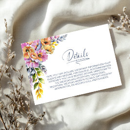 Cartão De Informações Detalhes do Casamento Floral Laranja e Rosa Elegan