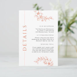Cartão De Informações Detalhes do Casamento Floral Laranja Mínimo Queima