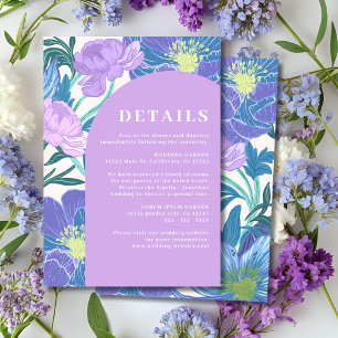 Cartão De Informações Detalhes do Casamento Floral Lilás e Pastel Roxo