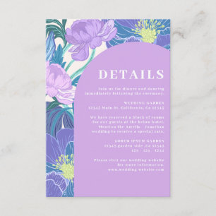 Cartão De Informações Detalhes do Casamento Floral Lilás e Pastel Roxo