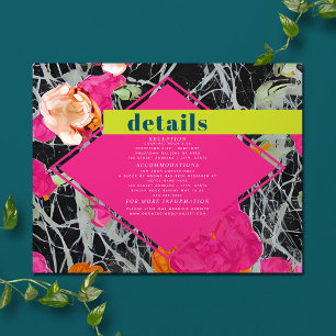 Cartão De Informações Detalhes do Casamento Floral Maximalista Marbled