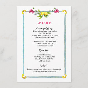 Cartão De Informações Detalhes do casamento floral mediterrânico Amalfi