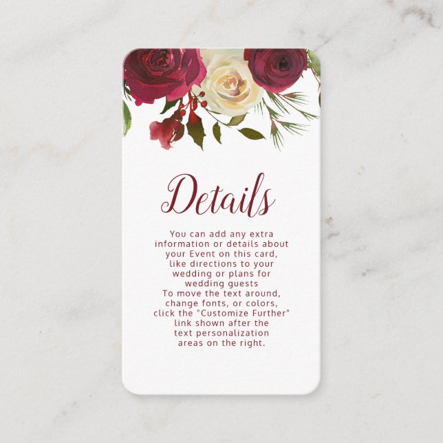 Cartão De Informações Detalhes do Casamento Floral Mistletoe Manor Water (Frente)