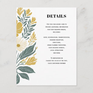 Cartão De Informações Detalhes do Casamento Floral Moderno Amarelo-Amare