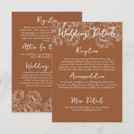 Cartão De Informações Detalhes do Casamento Floral Moderno Terracotta Bo