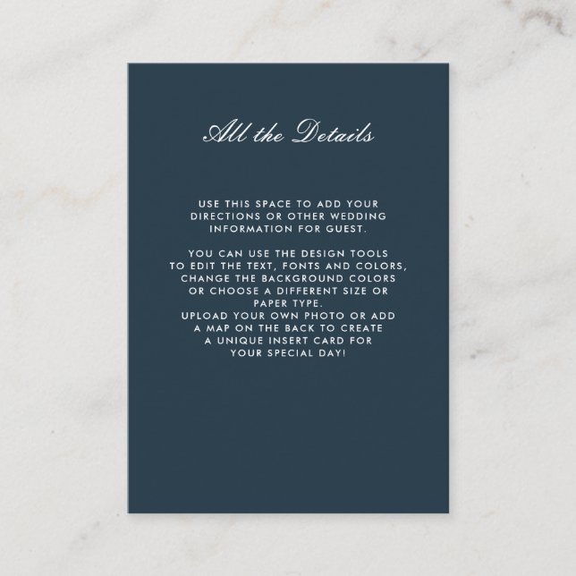 Cartão De Informações Detalhes do CASAMENTO FLORAL monocromático azul In (Frente)