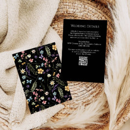 Cartão De Informações Detalhes do Casamento Floral Negro de Flores