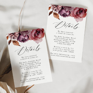 Cartão De Informações Detalhes do Casamento Floral Outonal Rústico com M