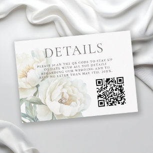 Cartão De Informações Detalhes do Casamento Floral Peônias Brancas Códig
