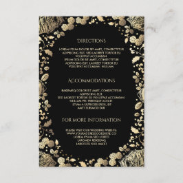 Cartão De Informações Detalhes do Casamento Floral Preto e Dourado - Inf