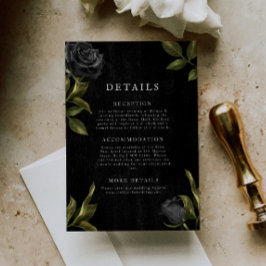 Cartão De Informações Detalhes do Casamento Floral Preto Gótico