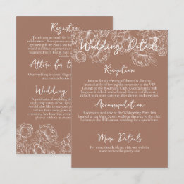 Cartão De Informações Detalhes do Casamento Floral Romântico Boho Mocha