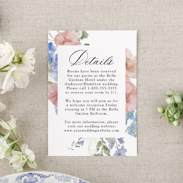 Cartão De Informações Detalhes do Casamento Floral Romântico de Aquarela (Criador carregado)