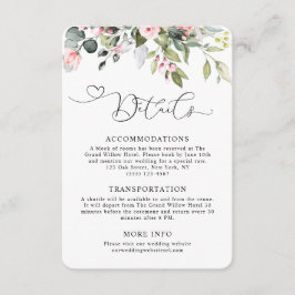 Cartão De Informações Detalhes do Casamento Floral Rosa com Verdura de E