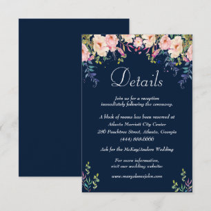 Cartão De Informações Detalhes do Casamento Floral Rosa de Elegância Mo