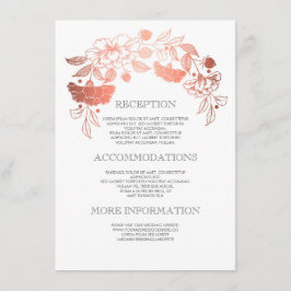 Cartão De Informações Detalhes do Casamento Floral rosa Dourado - Inform
