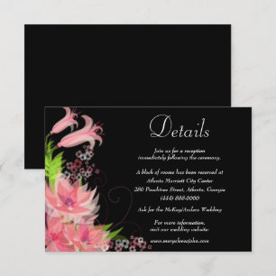 Cartão De Informações Detalhes do Casamento Floral Rosa Romântico