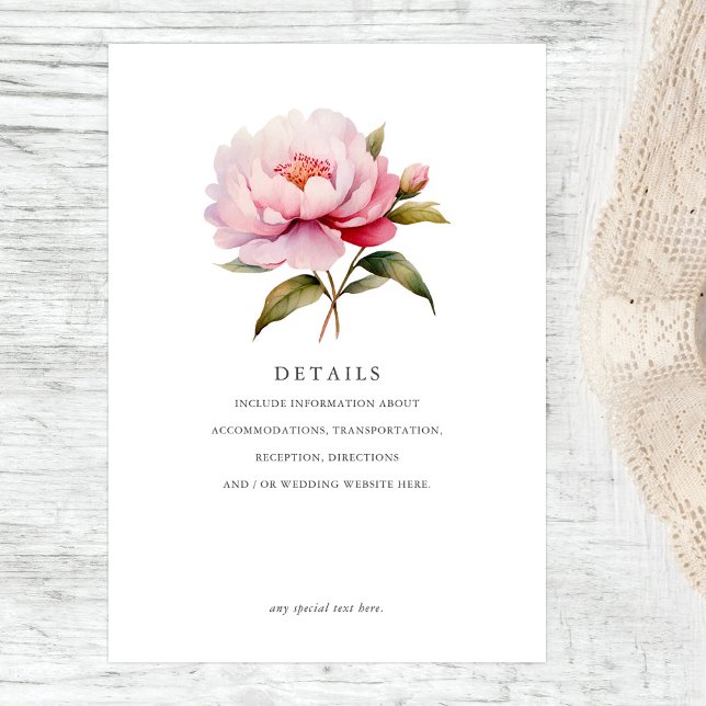 Cartão De Informações Detalhes do Casamento Floral Rosa-Rosa Elegante Pe (Criador carregado)